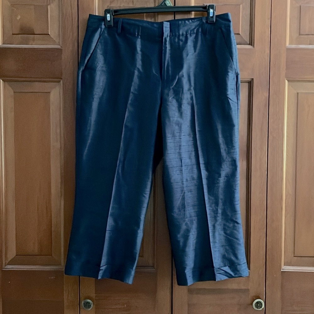 Lauren Ralph Lauren Navy blue silk Capri pants with cuff Size 14